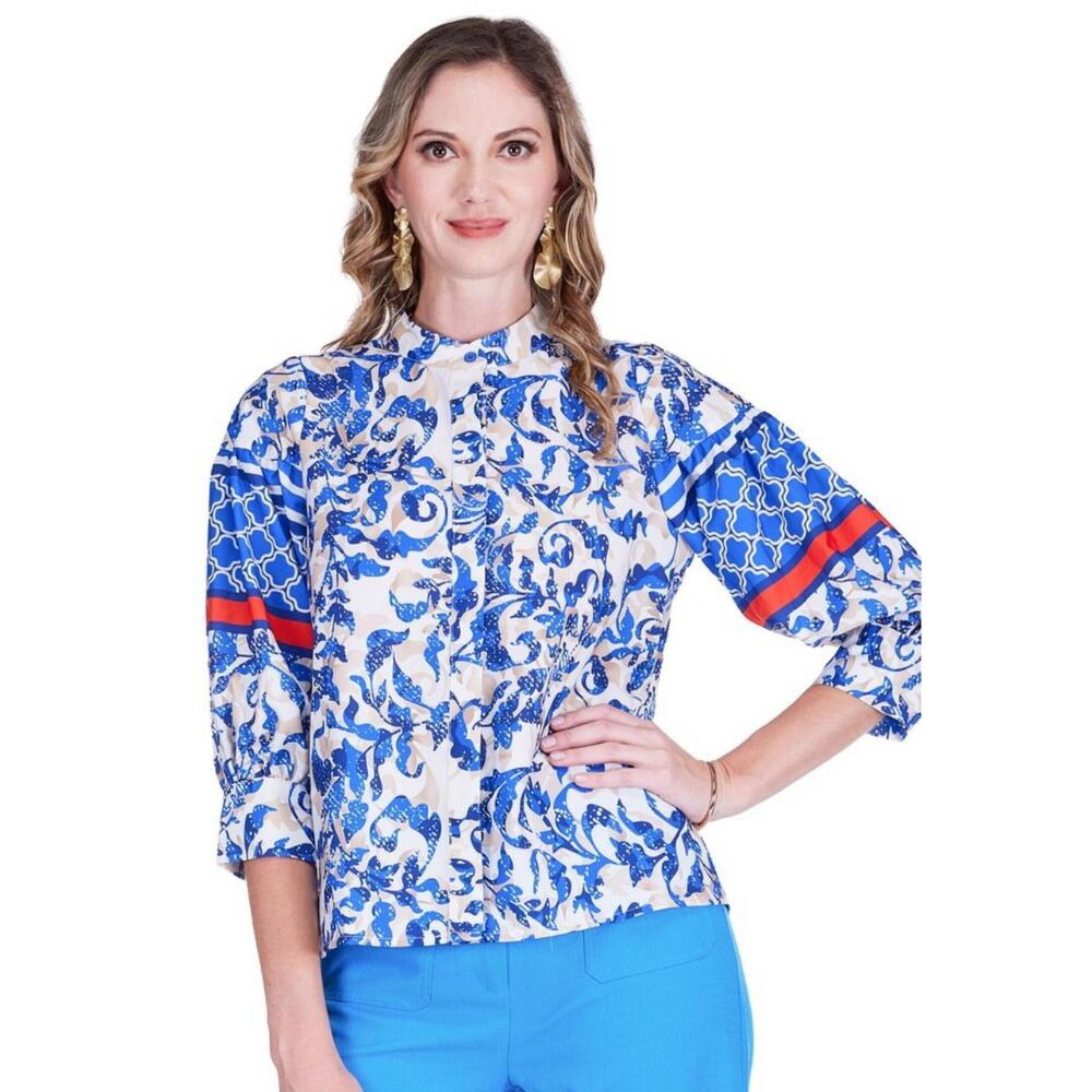 NEW JADE collar puff sleeve blouse in tiled ivy